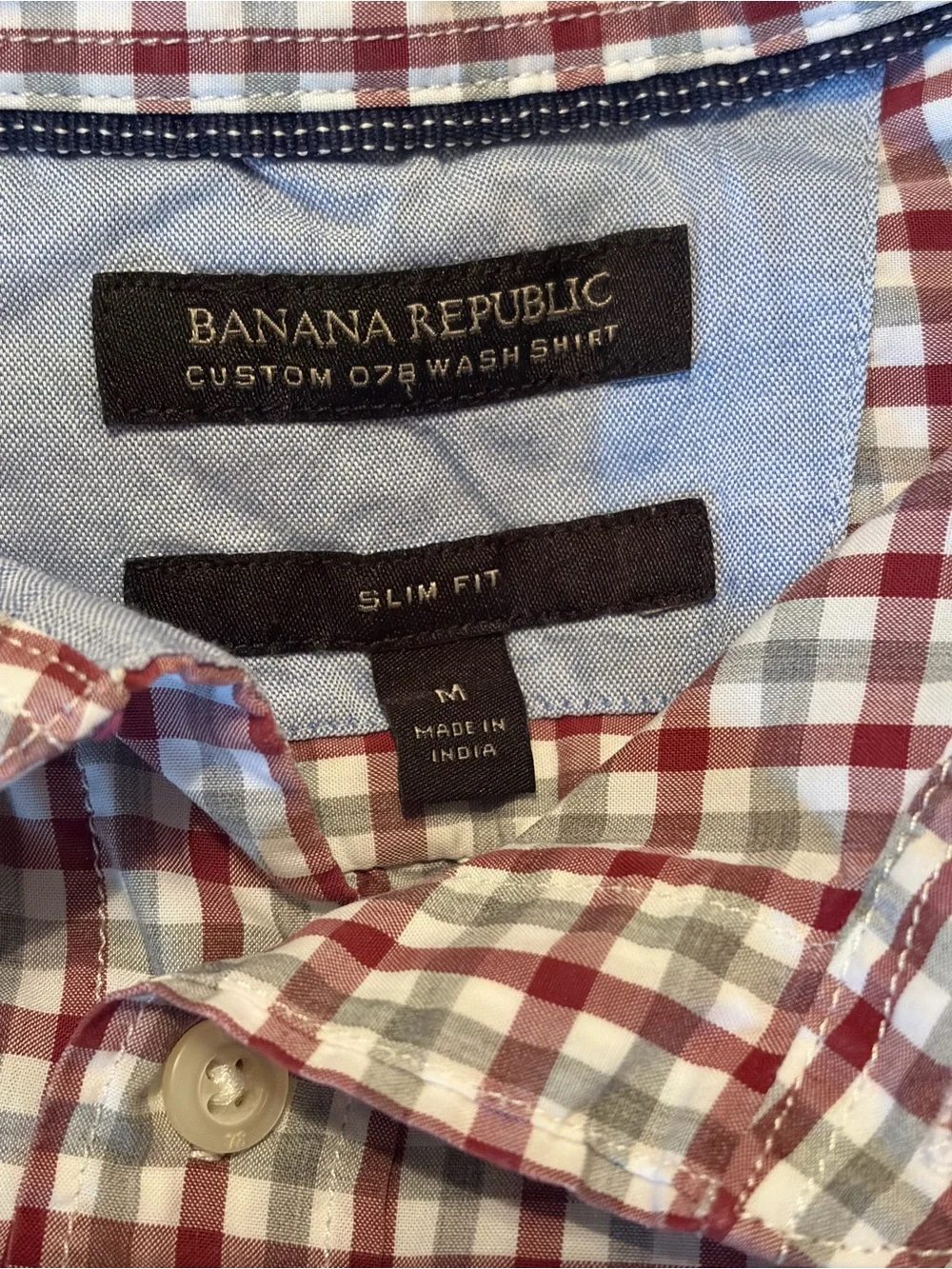 Banana Republic Red and White Check Cotton Button-Down Shirt